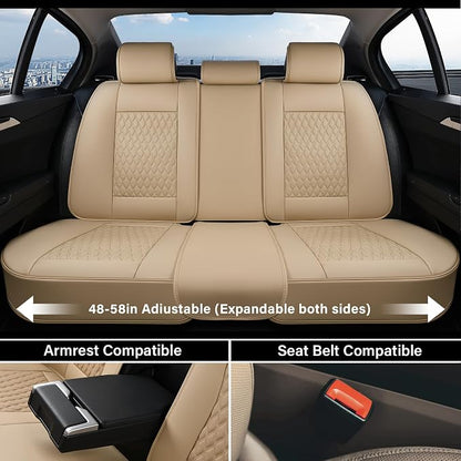 Coverado Car Seat Covers Full Set, Nappa Leather Seat Covers for Car, Waterproof Car Seat Protector with Lumbar Support, Automotive Seat Covers Universal Fit for Most Cars SUV Trucks (Beige) - Image 5