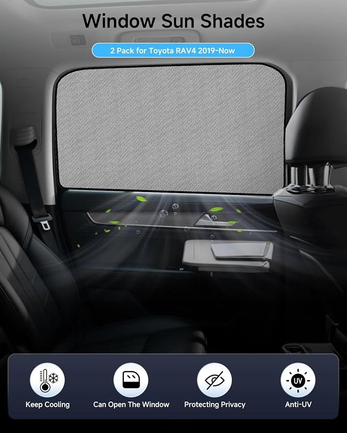 Car Window Shade for Toyota RAV4 2019-Now,2 Pack UV & Glare Protection, Breathable Privacy Screen, Insect & Bug Blocker Magnetic Mesh Side Rear Sun Shades for Baby Camping, Napping & Travel - Image 2