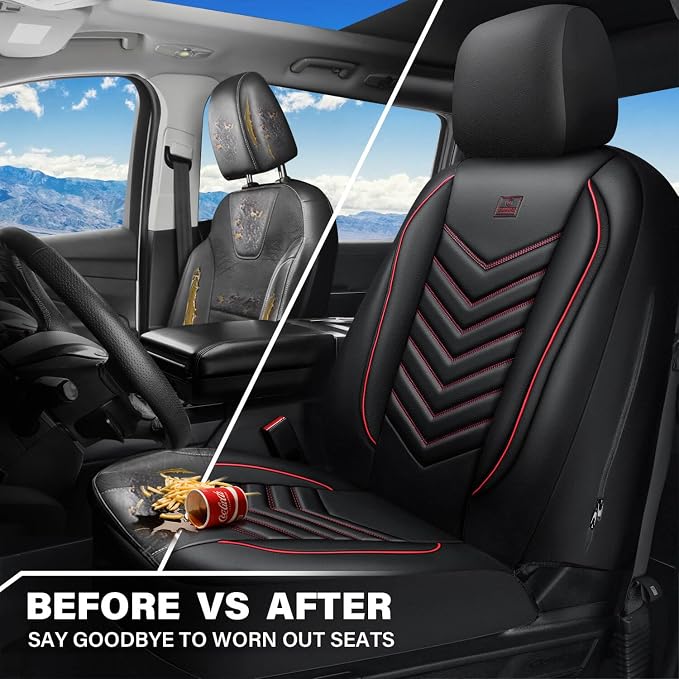 CAR PASS 3D Foam Faux Leather Seat Covers Front Seats,Waterproof Leather Front Seat Cover for Car,Universal Fit for SUV Truck Sedan Automotive,Armrest Airbag Compatible Anti-Slip, Black and Red - Image 7