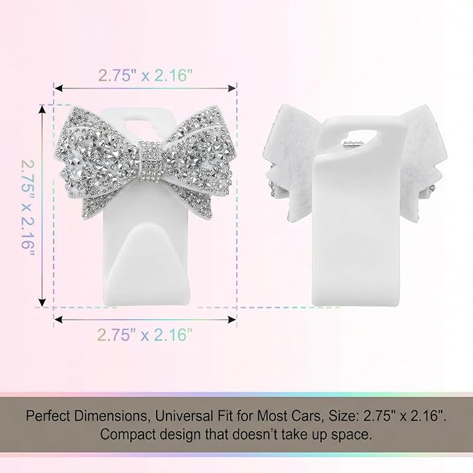 2 PCS Bling Car Seat Headrest Hooks, Crystal Rhinestone Bow Car Purse Hooks, Vehicle Seat Back Storage Hook for Handbag Purse Coat Grocery, Universal for SUV Truck Sedan (White) - Image 5