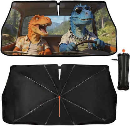 Dinosaur Car Windshield Sun Shade Umbrella Bendable Handle Foldable Funny Dinosaur Animal Driving Sunshade for Car Windshield Block UV Rays Keep Vehicle Cool for Most Sedans SUV Trucks 57"x30" by DOPINDU
