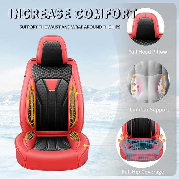 Fit Land Cruiser Premium Leather Car Seat Covers for Toyota Land Cruiser 2000-2025 2026 - Waterproof，Breathable，All-Weather Seat Cushion Protecto & Airbag Compatible, 2 Front Seat Red&Black - Image 6