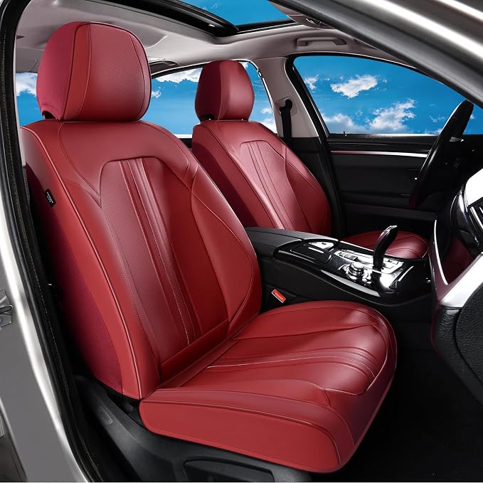 Huidasource Red Front Seat Cover, Luxury Faux Leather Front Car Seat Cover, Compatible with Airbags, Seatbelt Buckles, Perforation, Cooling＆Heating, Universal Fit for Most Cars, Vans Trucks, SUVs, Red by Huidasource