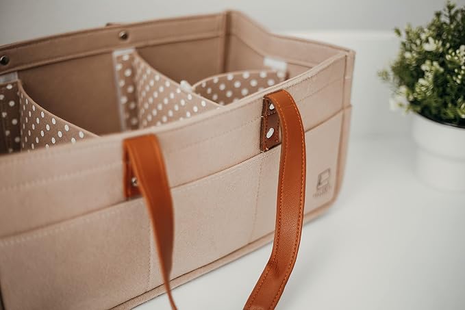 Keller's Corner Baby Diaper Caddy Organizer Beige Large & Small Pouch/Portable Holder Bag for Changing Table & Car/Nursery Storage Bin/Newborn Essentials Must Have - Image 6
