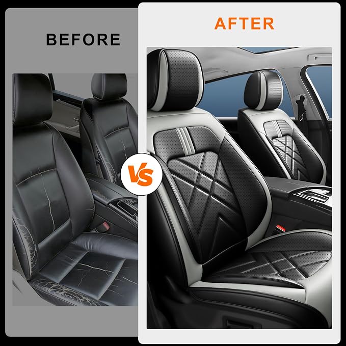Forte Car Seat Covers Fit for Kia Forte 2010-2024, Premium Full Coverage Leather Automotive Seat Protectors, All Seasons Waterproof Breathable, Airbag Compatible, Front Seats, Black Gray - Image 4