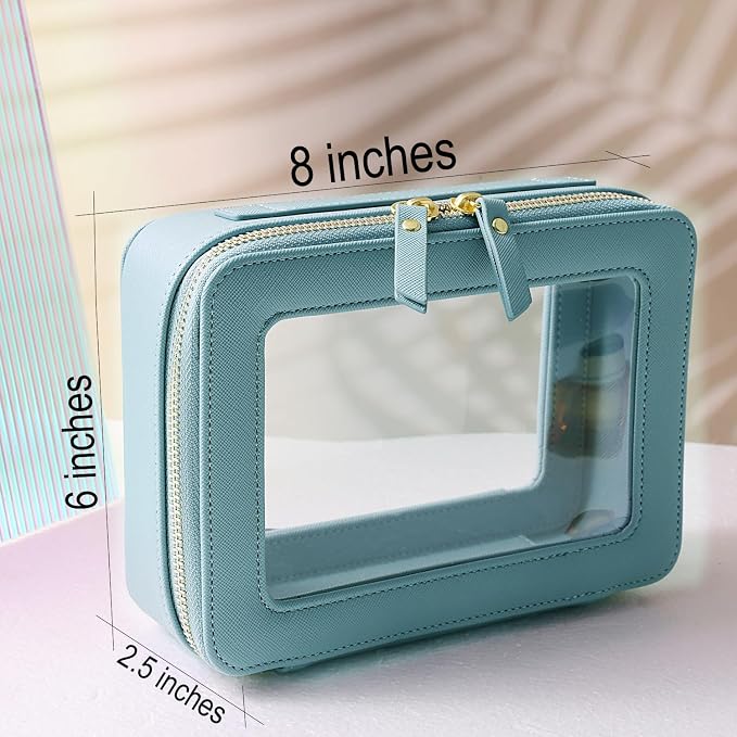 SANHECUN Toiletry bag waterproof cosmetic organizer with handle large opening for travelling (Blue) - Image 7