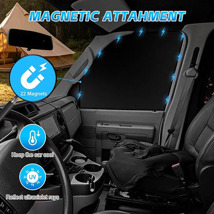Magnetic Side Window Sun Shade for 1992-2026 Ford E-Series | for E-150 E-250 E-350 E450, Aluminum Reflective Layer, UV Heat Blocking Sunshade, for Camper Vans & Overnight Stops (2PCS) - Image 2