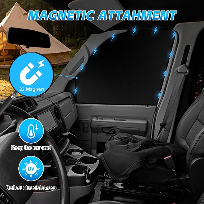 2 Pcs Magnetic Side Window Sun Shade for Ford E-Series 92-26 | Fits E150 E250 E350 E450 Econoline Van RV, Easy Magnetic Install, Blackout Privacy Cover for Van Life, Insulated - Image 3