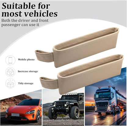 2PCS Car Seat Gap Filler Organizer, Leather Seat Gap Catcher Holder Pocket for Phones Keys Glasses, Auto Center Console Side Crevice Stopper Storage Box, Universal for Vehicles (Beige) - Image 4