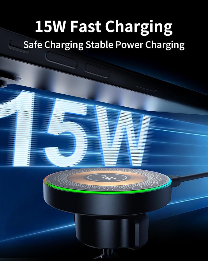ZBF Magnetic Car Phone Holder, 15W for MagSafe Car Mount Charger(Fast Wireless Charging,Vacuum) 360°Adjustable Car Mount for Women Men iPhone 17-12 - Image 4