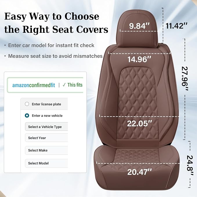 Coverado Front Seat Covers, Luxury Faux Leather Durable Anti-Scratch Cushions, Universal Fit for Cars, SUVs, Pickups, Waterproof Automotive Seat Covers, Car Accessories – Brown - Image 7
