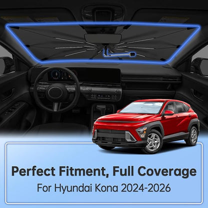 Windshield Sun Shade Umbrella for Hyundai Kona 2024-2026 Front Window | Foldable Car Sunshade, 360 Rotation Automotive Interior UV Protection for Outdoor Parking - Image 2