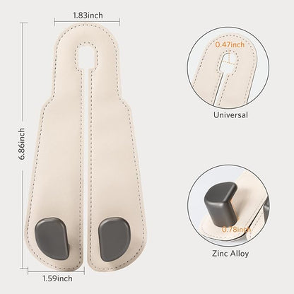 CoBak Purse Hook for Car - Universal Premium Stitched Leather and Aluminum-Magnesium Alloy Double Car Seat Back Storage Hook for Purses, Handbags, Bags (2 Pack),Beige - Image 2