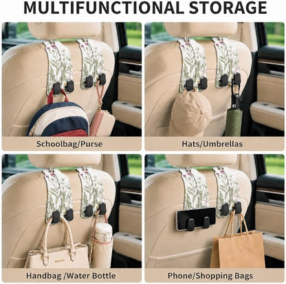 Cute Vintage Wildflower Car Seat Back Storage Headrest Hooks for Purses & Bags – 2PCS PU Leather Dual Metal Hooks, Backseat Organizer Accessories - Image 6