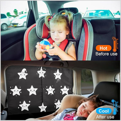 Car Window Shades, 2 Packs Magnetic Car Sun Shades for Baby, 2 Layers for Blackout/See Through Options Stars Pattern Side Window Curtain for Kids Heat/UV Blocker - Image 7