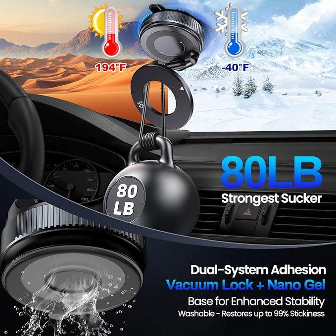 Jikasho Magnetic Phone Holder for Car, Suction Cup Phone Mount for Magsafe | 360° Adjustable Vacuum Car Phone Mount, Hands-Free Phone Holders for Your Car for iPhone 17 Pro Max 16 15 14 13 12 Air Plus - Image 3