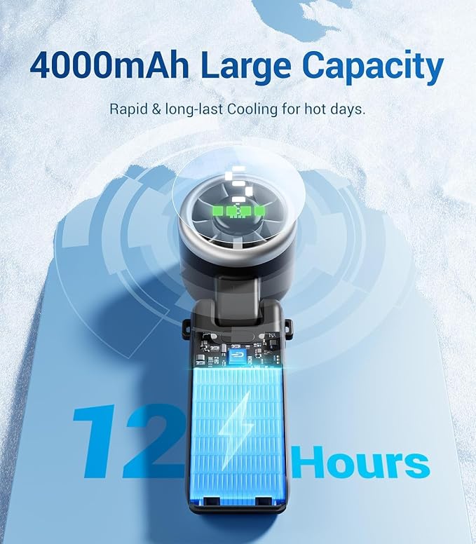 Diveblues Portable Handheld Turbo Fan | 3 IN 1 Hand/Neck/Desk Fan, Up to 12 Working Hours, 5 Gear Wind, Battery Operated, Travel, Working, Outdoor Activities - Image 4