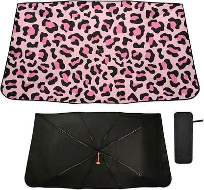 Leopard Print Windshield Sun Shade Umbrella Pink Animal Skin Foldable Car Front Window Sunshade Blocks UV Rays Heat Keep Vehicle Cool (55" x 27.5") by Oarencol