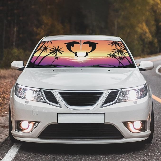 Dolphin Car Windshield Sunshade Umbrella Car Foldable Umbrella Sunshade for Front Window UV Reflector Auto Windshield Umbrella Sun Shades Cover for Most Vehicles 57'' X 30'' - Image 2