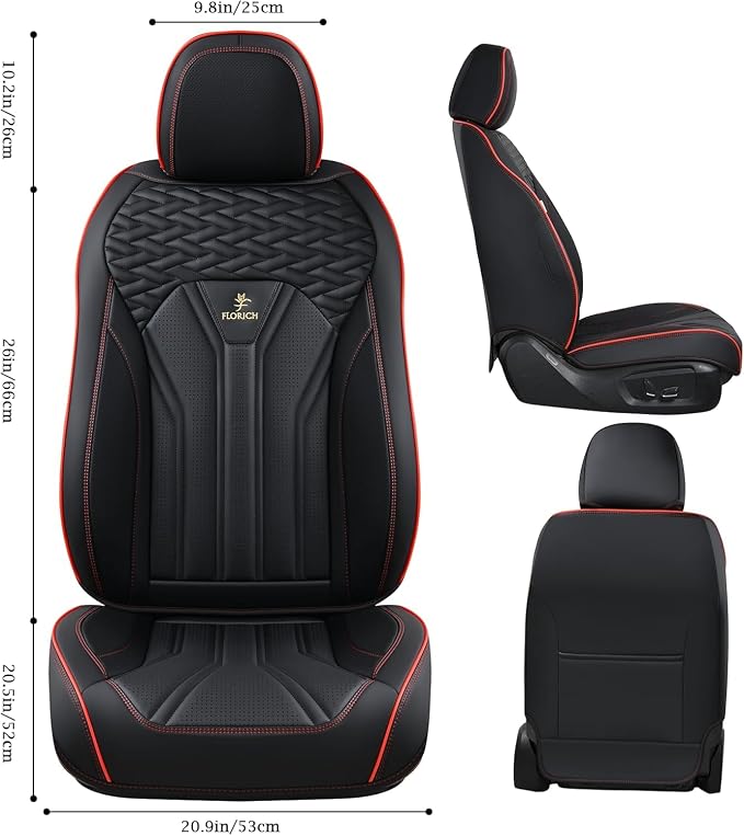 Leather Seat Covers Full Set Car Seat Protectors 5 Seats Automotive Seat Covers Universal Fit for Most Cars Trucks SUV-Black&Red Line - Image 3