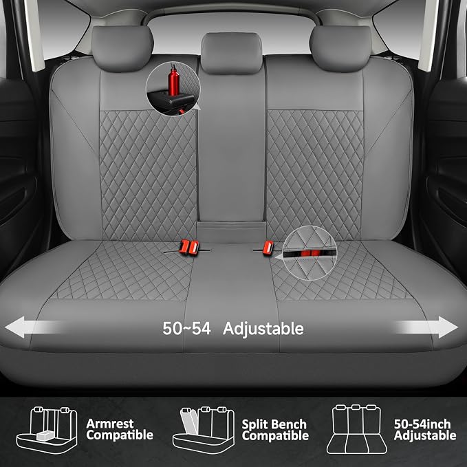 CAR PASS Quilting Faux Leather Seat Covers Full Set, Waterproof Deluxe PU Premium Auto Seat Cover, Breathable Seat Covers Universal Fit for Most Sedan SUV Van Small Truck, Airbag Compatible All Gray - Image 4