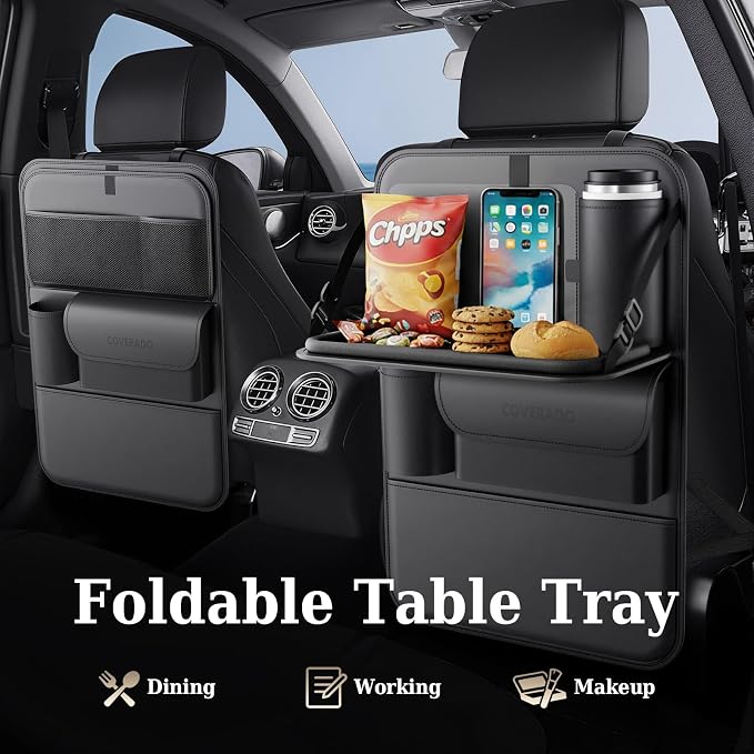 Coverado Car Backseat Organizer(2 Packs) with Tablet Tray, Nappa Leather Organizer for Car Seat Back, Waterproof Car Seat Organizer with Touch Screen, Seat Protector Kick Mats for Kids - Image 2