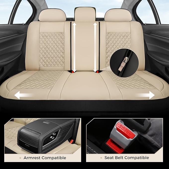 Coverado Car Seat Covers Full Set, Beige Car Seat Covers, Luxury Leather Car Seat Cover with Carbon Fiber Textured Design, Spill-Proof Seat Cushions, Automotive Seat Cover Universal Fit Most Cars - Image 5