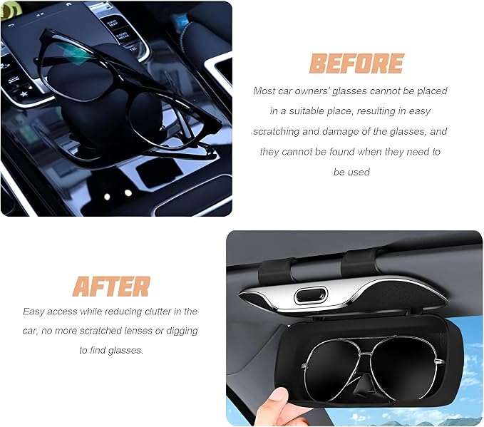 Zipelo 7.09 x 2.56 Inch Car Sun Visor Sunglasses Case, Coffee | ABS construction, push-bounce opening, clip-on mounting, holds eyewear tickets and cards, car interior accessories - Image 4