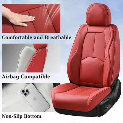 Coverado Seat Covers, Car Seat Covers Front Seats, Premium Nappa Leather Seat Covers for Cars, Waterproof Car Seat Protector with Lumbar Support, Front Seat Covers Universal Fit for Most Cars (Red) - Image 4