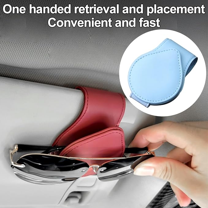 Mandark 2PCS Magnetic Sunglass Holder for Car Visor, Leather Vehicle Eyeglass Hanger Clip, Automotive Interior Ticket Card Glasses Organizer Clamp Accessories, Universal Fit (Light Blue) - Image 4