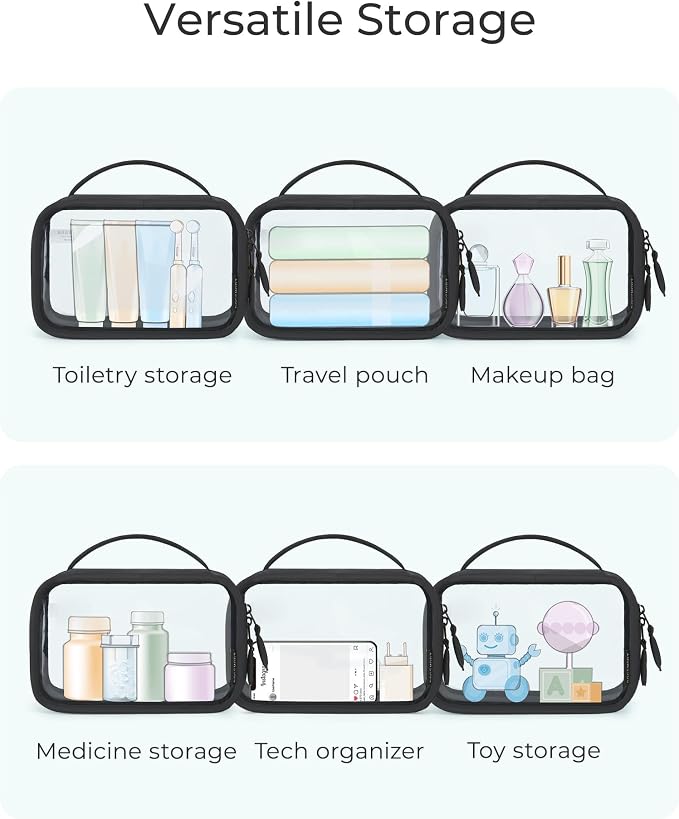 BAGSMART TSA-Approved Toiletry Bag, Large Opening Clear Makeup Bag with Handle, Quart Sized Travel Toiletry Bag, Carry-On Airline Compliant for Men and Women (Black) - Image 4