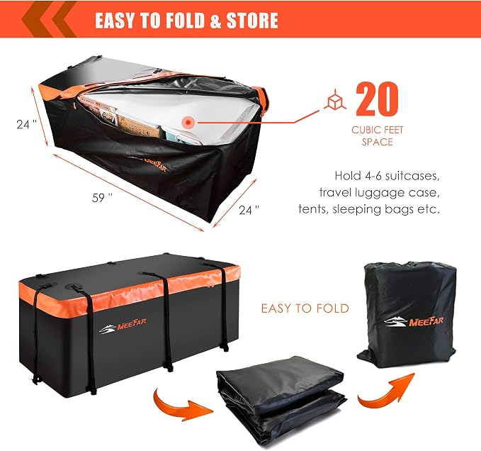 Hitch Mount Cargo Carrier Bag 100% Waterproof 19.7 Cubic Feet Luggage Rack | Soft Shell Luggage Bag,Include 8 Reinforced Straps,Combination Lock,for All Vehicle with Steel Trailer Cargo Carrier Basket - Image 6