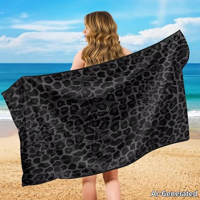 SEANATIVE Black Leopard Sweat Towel Seat Cover, Premium Car Seat Towel Protector for Trucks SUV Jeep, Universal Seat Covers for Post Gym Workout, Running, Swimming, Beach - Image 4