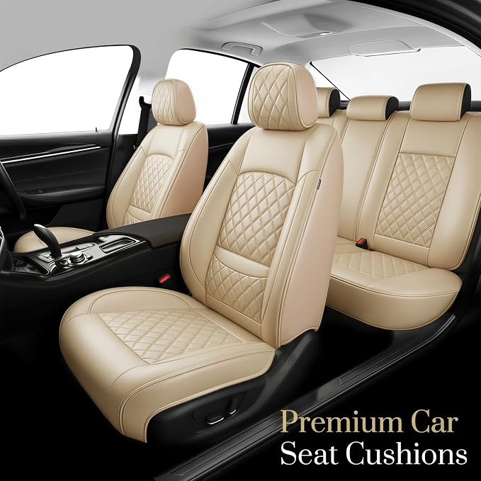 Fit for RAV4 Seat Covers Compatible with Toyota RAV 4 2007-2025 2026 - Waterproof Breathable Leather Automotive Seat Cushions Protector,Airbag Compatible,Full Set 5 Seats(Beige) - Image 2