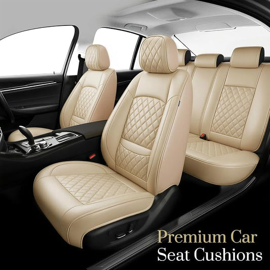 Fit for Venza Seat Covers Compatible with Toyota Venza 2009-2020 - Waterproof Breathable Leather Automotive Seat Cushions Protector,Airbag Compatible,Only 2 Front seat Covers(Beige) - Image 2