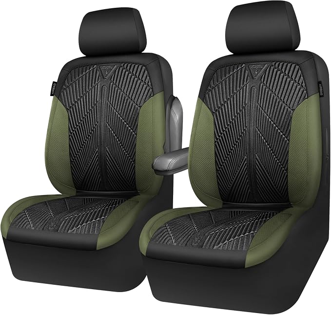 CAR PASS Waterproof Car Seat Covers Front Seats Covers Neoprene Wetsuit, All-Weather Non-Slip Durable,Universal Fit for SUV Sedans Trucks Vans Automotive,Armrest Airbag Compatible,Emboss 2 Black Green - Image 9