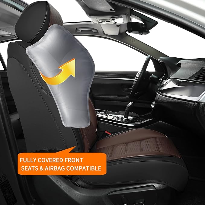 Car Seat Covers Full Set, 5 Seats Universal Leather Seat Covers for Cars, Waterproof Front and Rear Seat Cover, Breathable Automotive Seat Cover for Most Sedans, Trucks, SUVs, Black&Brown - Image 4
