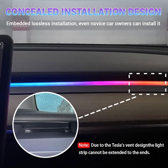 LED Car Ambient Lighting Strip for Tesla High Brightness with APP Control Multiple Colors and Car LED Strip Lighting Neon Lights for Model 3/Y (Dashboard& Center Console& 4 Floor Light) - Image 5