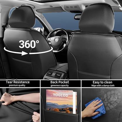 Optima Car Seat Covers Fit for Kia Optima 2002-2020, Premium Full Coverage Leather Automotive Seat Protectors, All Seasons Waterproof Breathable, Airbag Compatible, Full Set Seats Black Beige - Image 3