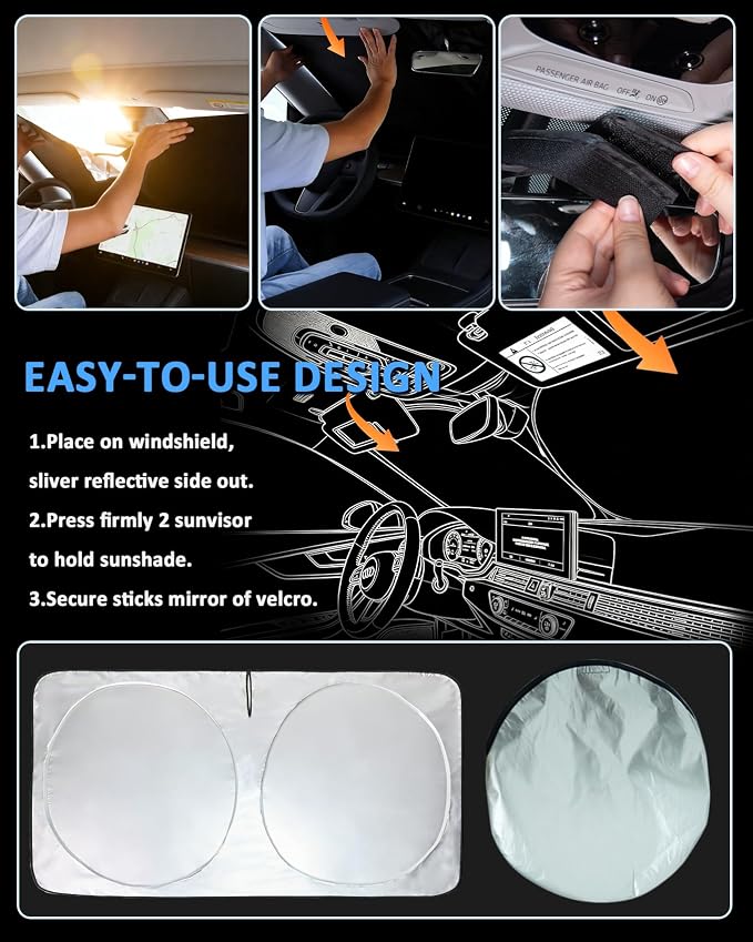 Windshield Sun Shade for 2014-2020 Nissan Rogue Sun Visor Protector | Sunshade Fit Rogue Accessories Foldable Upgrade Front Window Sun Visor Protector Blocks UV Rays Keep Your Car Cooler - Image 7