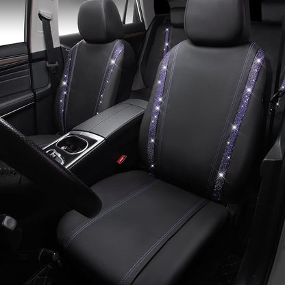 CAR PASS Bling Diamond Car Seat Covers Full Set,Shining Rhinestone Waterproof Faux Leather,Rear with Zipper,Universal Fit Automotive Glitter Crystal Sparkle Strips for Women,Violet Purple Rhinestone - Image 7