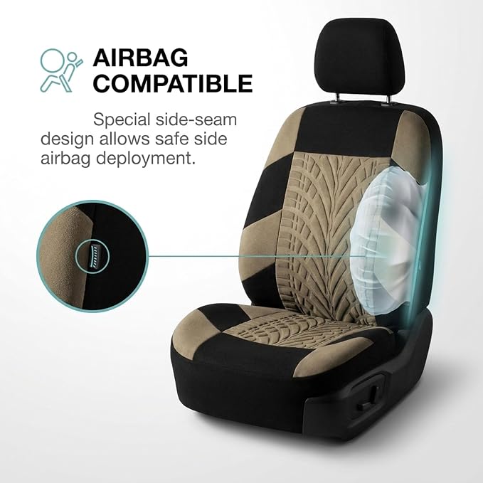 FH Group Front Set Travel Master Car Seat Covers - Covers for Low Back Car Seats with Removable Headrest, Universal Fit, Automotive Seat Cover, Airbag Compatible Car Seat Cover for SUV, Sedan Beige - Image 4