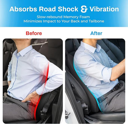 Lumbar Support Pillow for Car – Memory Foam Whole Back Relief | Adjustable Straps, Washable Cover, Anti-Slip – Daily Commute & Long Trips – 16.9"x20.9"(2.4" Thin) – Trusted by Pro Drivers - Image 4