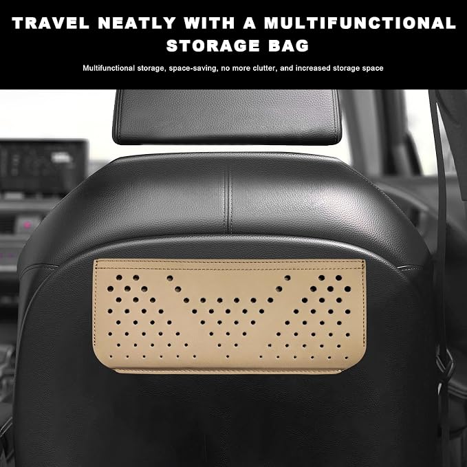 Car Seat Side Pocket Organizer, Auto Center Console Storage Pocket with Adhesive Tape, Multifunctional Leather Tray Pouch Sunglasses Holder for Car Seat Door Window (Beige) - Image 5
