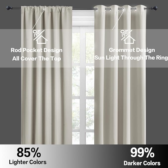 RYB HOME Basement Bathroom Kitchen Cafe Privacy Window Curtains 30 inches | Thermal Insulated, Light UV Heat Blocking, Privacy, Short Curtain Tiers for Laundry Room, W34 x L30, Natural, 2 Panels - Image 4