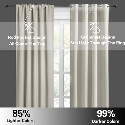 RYB HOME Short Curtains for Bedroom, Room Darkening, Rod Pocket | Thermal Insulated, Summer Heat Light UV Blocking, Triple-weave Fabric, Nursery Kitchen Bathroom, W42 x L48, Natural, 2 Panels - Image 4