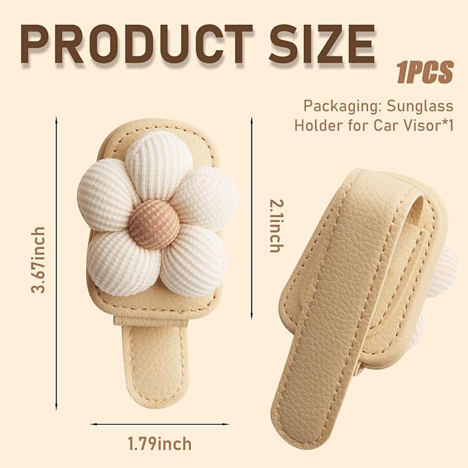 Flower Magnetic Sunglass Holder for Car Visor Fits Women (Beige) | Anti-Scratch Car Sunglass Holder Clip for Multiple Sizes of Glasses,Tool-Free Sunglasses Clip for Car Visor as Gift - Image 2