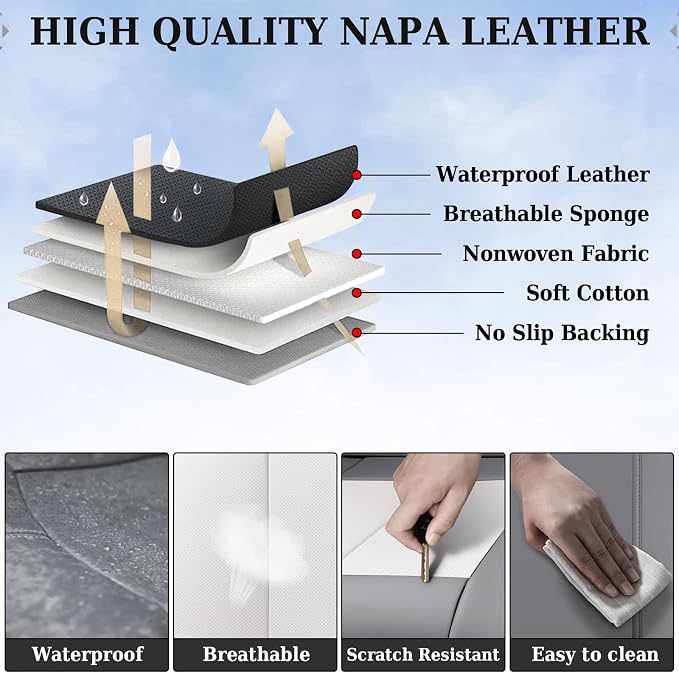 Coverado Car Seat Covers, Back Seat Cover for Dogs, Faux Leather Car Seat Covers Backseat, Car Seat Cushion, 3-Pieces Waterproof Universal Seat Covers for Cars Fit for Most Sedans SUV, Gray&White - Image 5