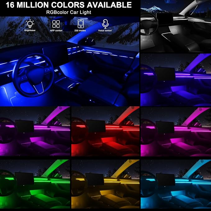 Acrylic Interior Car LED Strip Light with Wireless APP, 10 in 1 with 175 inches 593 LEDs Neon LED Strip Light, RGB Colors Dynamic Music Sync Car Ambient Lighting Kits - Image 2