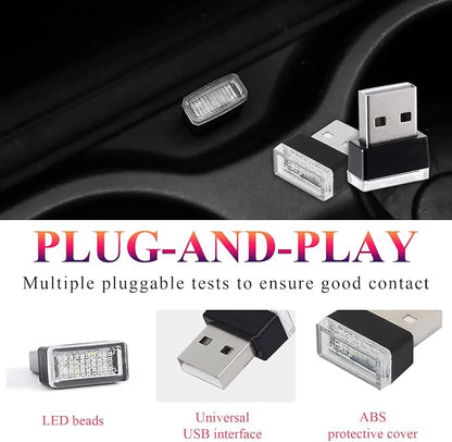 Yourkar 4 PCS USB LED Car Interior Atmosphere Lamp, Plug-in USB Interface Trunk Ambient Lighting Kit, Night Led Decoration Mini USB Light, Universal Interior Car Accessories (White+Red) - Image 3